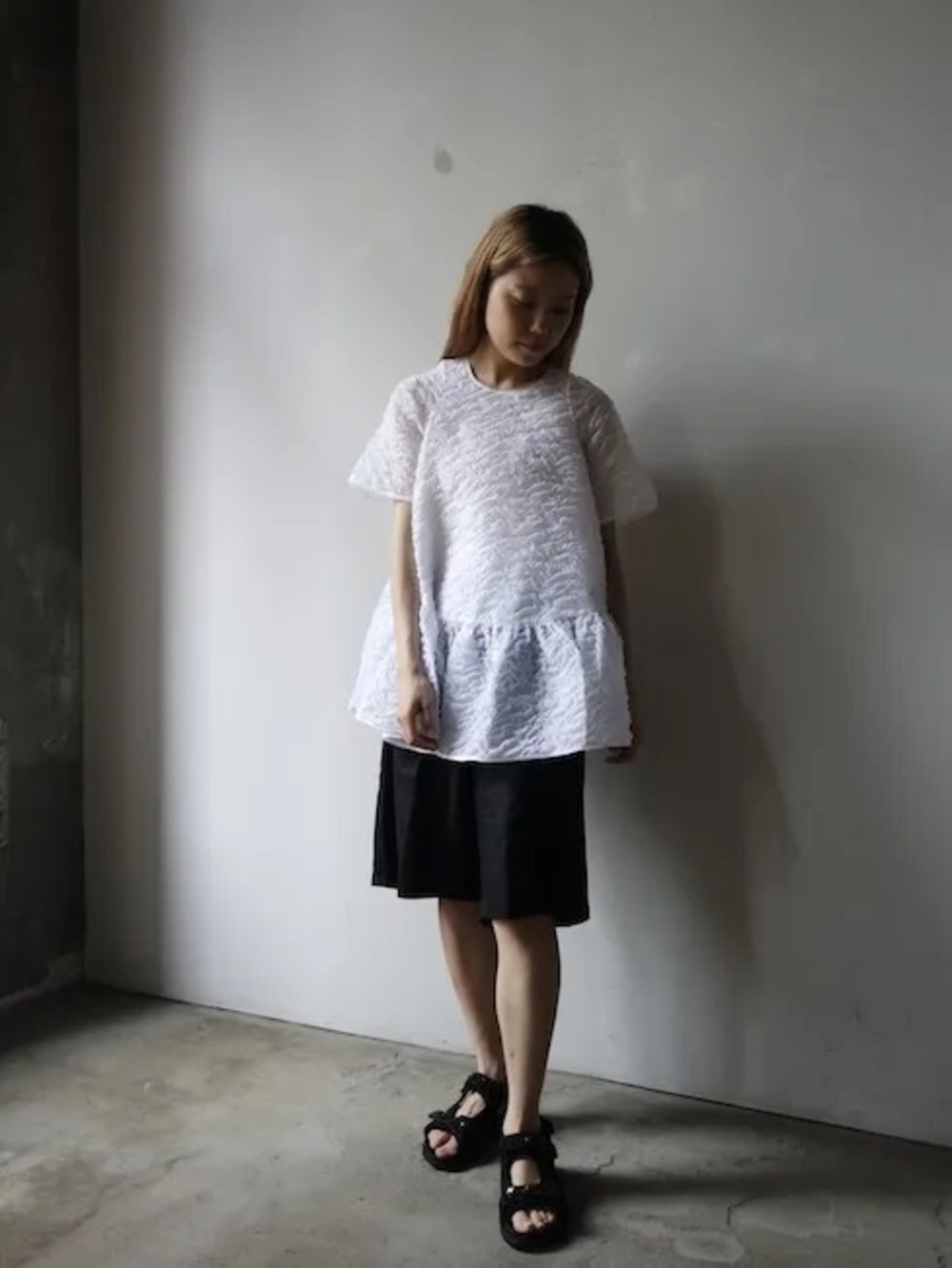 Cecilie Bahnsen White Textured Peplum Short Sleeve Blouse UK12 US 8 New with tag